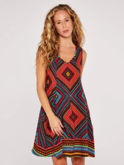 Apricot Sommerkleid Geo Prnt V-Neck Bakery Dress (1-tlg) Mit Druck