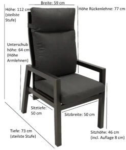 DEGAMO Sessel MANCIANO Hochlehner, Aluminium Dunkelgrau Mit Polster, Stufenlos Verstellbar, 2 Stück -Tefal Shop 8600319700 72180377 prod 004