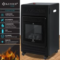 KESSER® Gasheizer Gasheizofen Heizstrahler 3,4 KW Gas Kamin Inkl. Gasdruckregler & Gasschlauch 2 Heizstufen Infrarot 3400W Gasheizstrahler Gasheizung Butan- Oder Propangasflaschen Bis 11kg Schwarz -Tefal Shop 8600364700 22499 prod 002