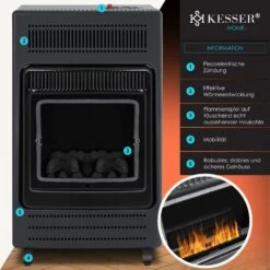 KESSER® Gasheizer Gasheizofen Heizstrahler 3,4 KW Gas Kamin Inkl. Gasdruckregler & Gasschlauch 2 Heizstufen Infrarot 3400W Gasheizstrahler Gasheizung Butan- Oder Propangasflaschen Bis 11kg Schwarz -Tefal Shop 8600364700 22499 prod 003