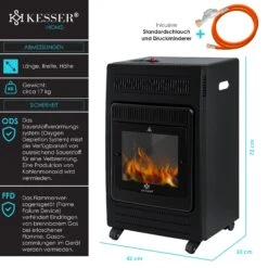 KESSER® Gasheizer Gasheizofen Heizstrahler 3,4 KW Gas Kamin Inkl. Gasdruckregler & Gasschlauch 2 Heizstufen Infrarot 3400W Gasheizstrahler Gasheizung Butan- Oder Propangasflaschen Bis 11kg Schwarz -Tefal Shop 8600364700 22499 prod 006
