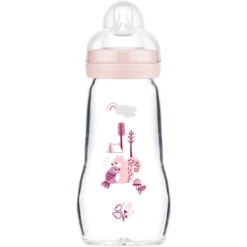 MAM Glasflasche Feel Good 260 Ml Ab 0 Monaten Vogel/Eichhörnchen Rosa
