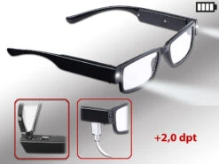 Infactory LED Lesebrille:Modische Lesehilfe Mit Integriertem LED-Leselicht Und Akku, +2,0 Dpt