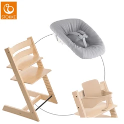 STOKKE® Mega Tripp Trapp® Set Hochstuhl Buche Natur Inkl. Newborn Set™ Grey Und Baby Set Natur